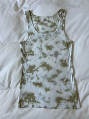 GAP Tie Dye Ribbed Tank Top Olive Green White Fitted Women’s Medium